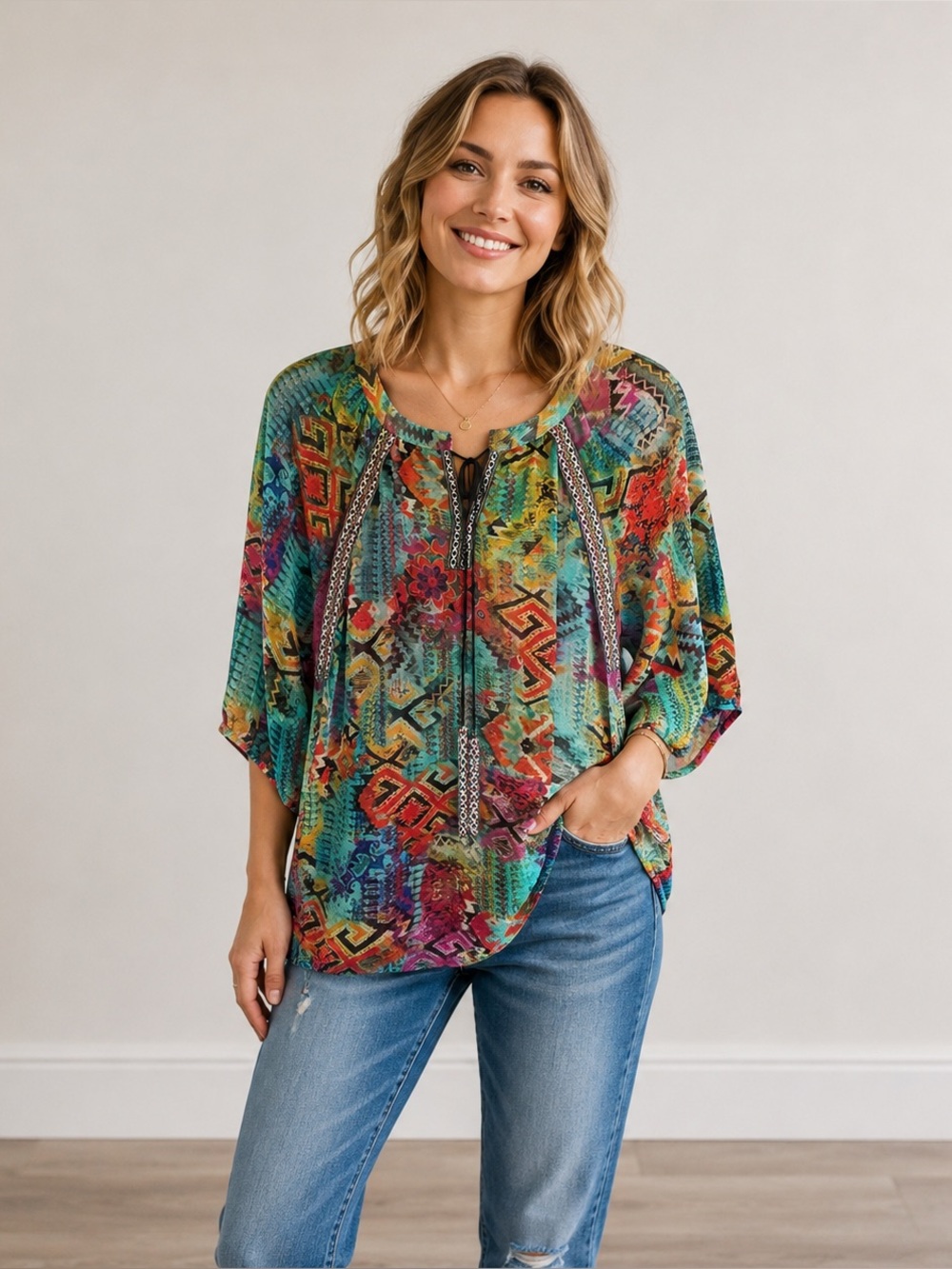 Urban Mangoz Colorful Boho Tunic Style Top
